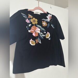 Zara Black Top with Colorful Floral Design